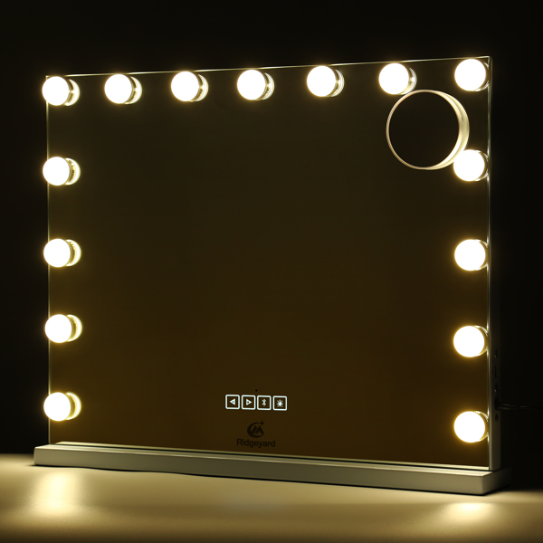 带 15 个 LED 灯音乐扬声器的化妆镜 桌面式或壁挂式-5