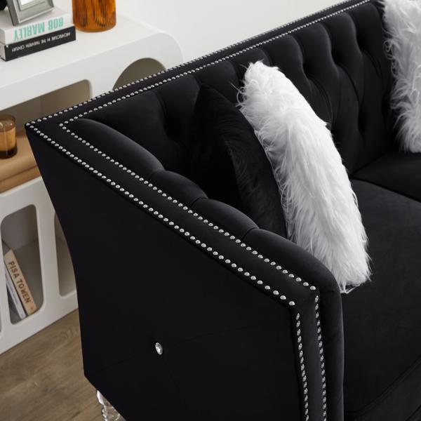 黑色，天鹅绒，2+3座沙发组合，靠枕组合休闲沙发，客厅用深簇扣豪华沙发（LTL发货时间较长，需提供真实电话号码）-4