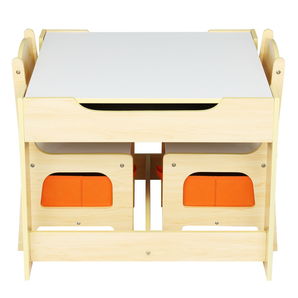 One table and two chairs with two storage bags Melamine board density board log color children's table and chair 61.5*61.5*48cm can be stored N201 (replacement code: 16180981) -56