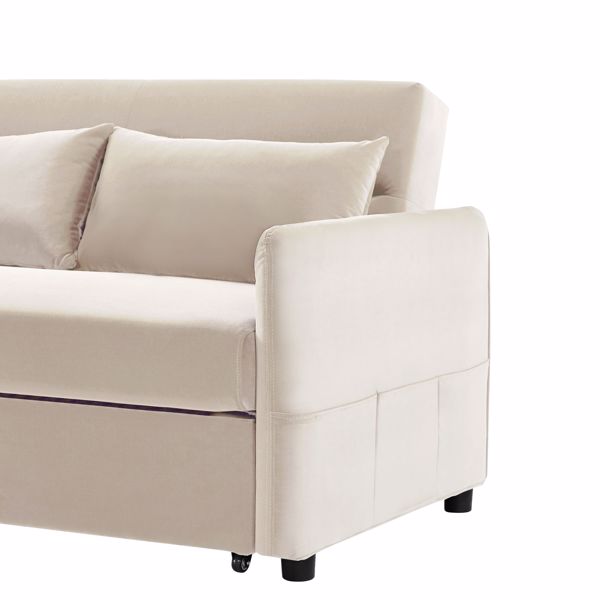 双人座椅沙发床沙发，带拉出式床，可调节靠背，带2个腰枕，用于小客厅和公寓等-米色-12