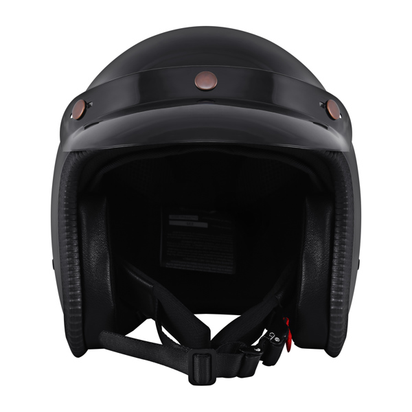 复古喷气机头盔踏板车头盔带面罩的复古摩托车头盔黑色L-8