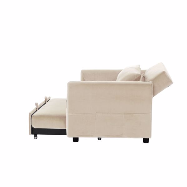 双人座椅沙发床沙发，带拉出式床，可调节靠背，带2个腰枕，用于小客厅和公寓等-米色-10