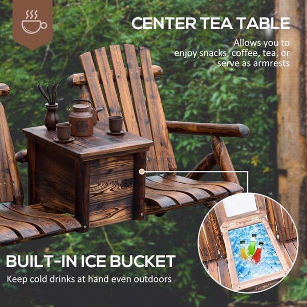  木制椅子带嵌入式冰桶的Loveseat花园椅/庭院椅 -5