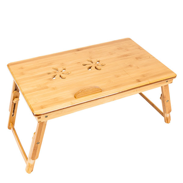 53cm Trendy Double Flowers Engraving Pattern Adjustable Bamboo Computer Desk Wood Color(Replacement code: 13465312)-1