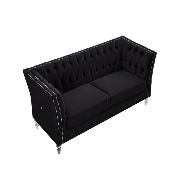 黑色，天鹅绒，2+3座沙发组合，靠枕组合休闲沙发，客厅用深簇扣豪华沙发（LTL发货时间较长，需提供真实电话号码）-15
