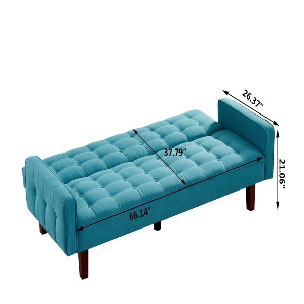 蓝色，亚麻布被褥沙发床 73.62 英寸布艺软垫可转换沙发床，简约风格，适用于客厅、卧室。-7