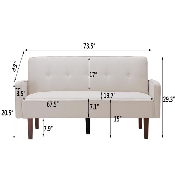 米白色沙发床，现代亚麻沙发，带扶手的可转换睡床沙发，实木脚和塑料中脚-6
