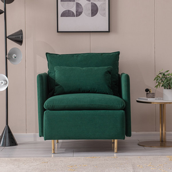 现代软垫单沙发椅子,翡翠、棉亚麻30.7”-1