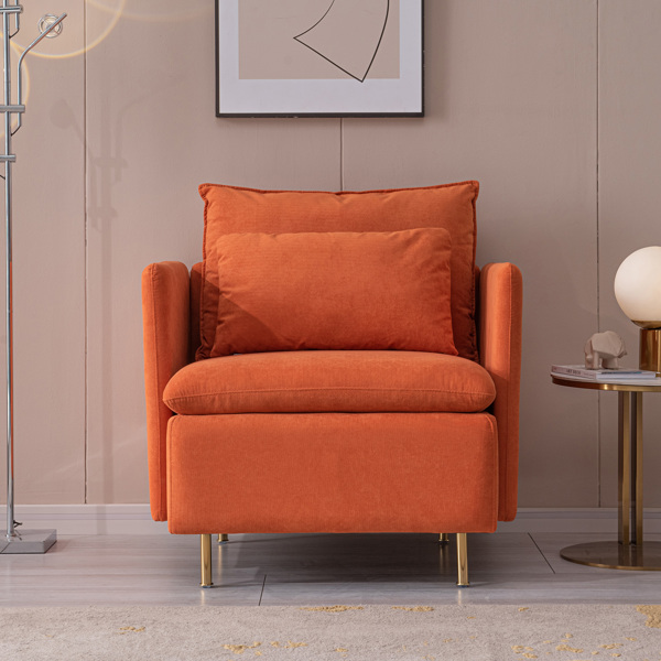 现代软垫单沙发椅子,橙色，会客沙发 ，咖啡大堂沙发、棉亚麻30.7”-1