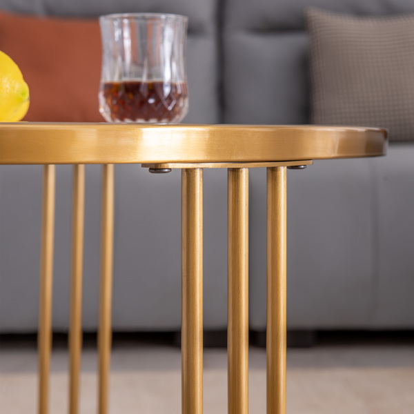 北欧现代茶几 客厅圆桌 岩板圆形咖啡桌，金色不锈钢框架-6
