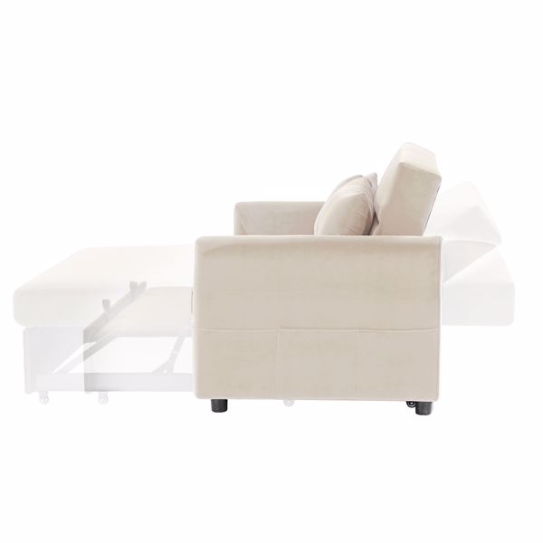 双人座椅沙发床沙发，带拉出式床，可调节靠背，带2个腰枕，用于小客厅和公寓等-米色-8