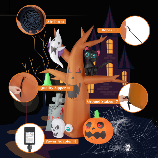  8ft 带墓碑南瓜鬼树 9颗LED灯串 充气万圣装饰-3