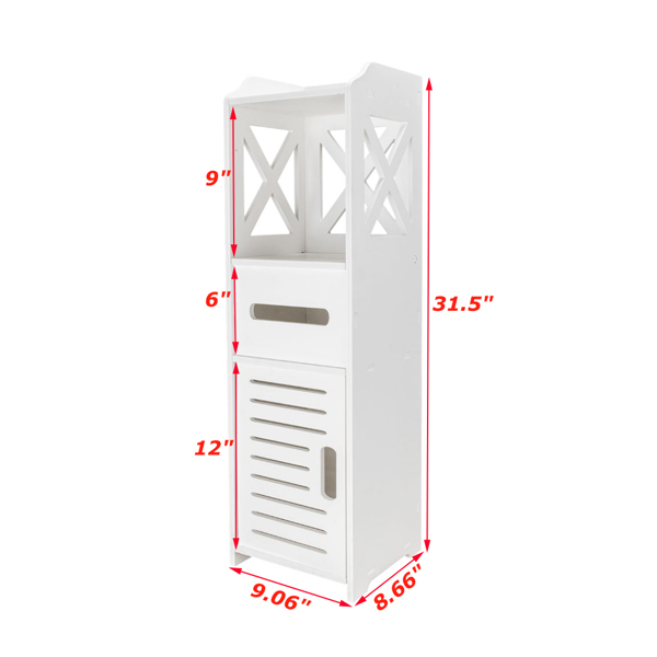  白色 木塑板 23*22*80cm 1门 1纸巾盒 2层架 浴室立柜 可翻盖 N201-4