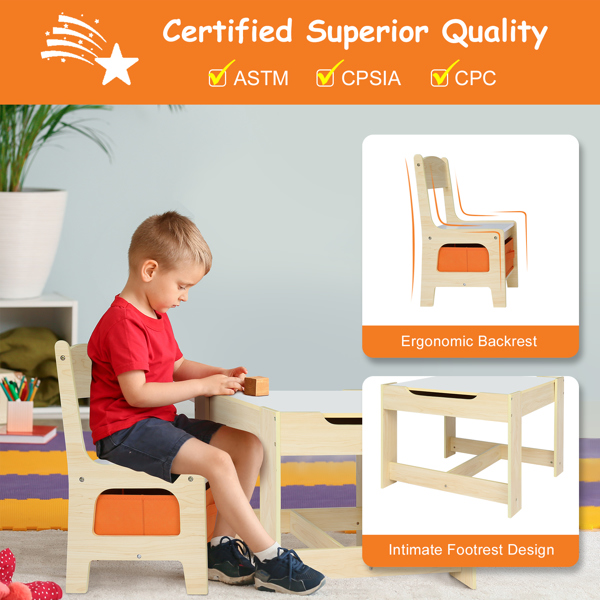 One table and two chairs with two storage bags Melamine board density board log color children's table and chair 61.5*61.5*48cm can be stored N201 (replacement code: 16180981) -49