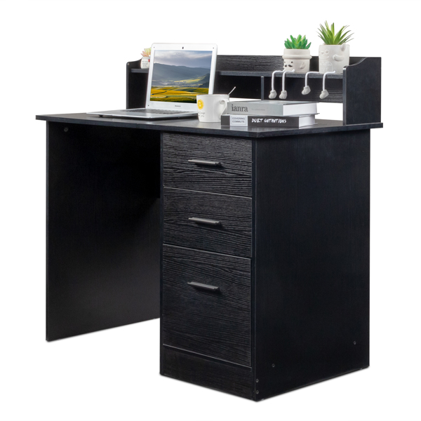  黑色木纹 刨花板贴三胺 桌面置物层 110*50*95cm 三抽 电脑桌 N001-3
