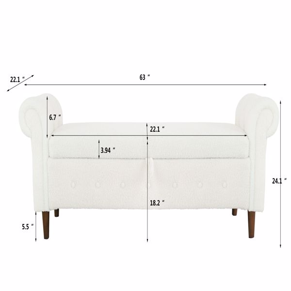 多功能储物长方形沙发凳-米白色-7
