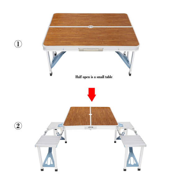  木纹色 铝合金 野营连体桌椅 桌椅连体 136*85.5*67cm 50kg N001-28