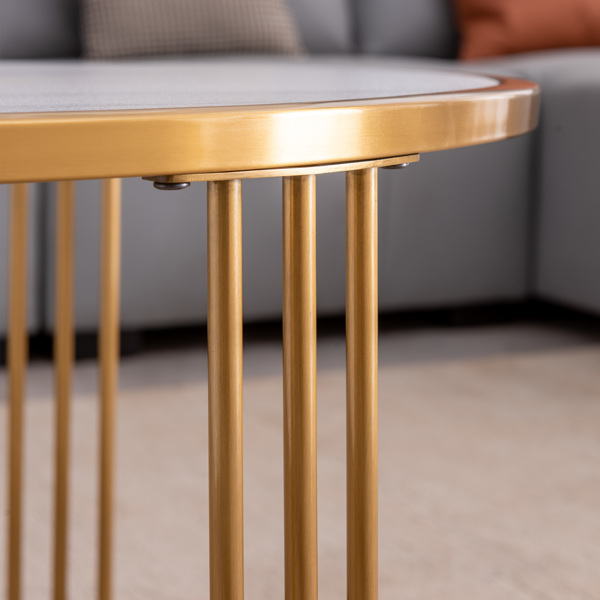 北欧现代茶几 客厅圆桌 岩板圆形咖啡桌，金色不锈钢框架-4