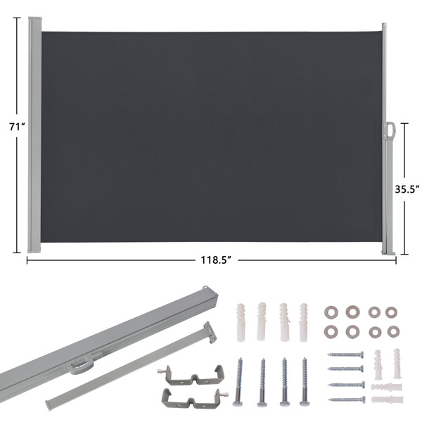  300*180cm 深灰色 侧拉篷 铝铁框架 涤纶布 长方形 可调节壁挂 N001-10
