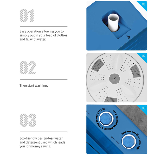  美规 XPB65-2288S 26lbs（18lbs 8lbs） 洗衣机 110V 110V,420W 双桶 带排水泵 仪表盖板条 塑料 蓝色盖板 带白色圆环 半自动-2