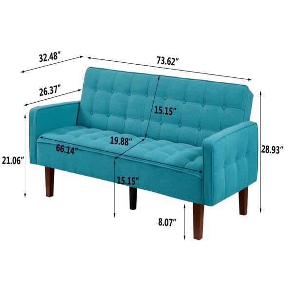 蓝色，亚麻布被褥沙发床 73.62 英寸布艺软垫可转换沙发床，简约风格，适用于客厅、卧室。-5