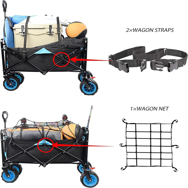 可折叠重型沙滩车户外折叠实用野营花园沙滩车万能轮可调手柄购物(黑蓝色)-8