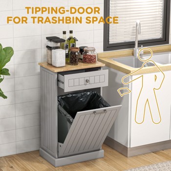厨房倾斜式垃圾箱柜独立回收柜带抽屉的垃圾桶支架，灰色-AS （Swiship-发货）（WalMart禁售）