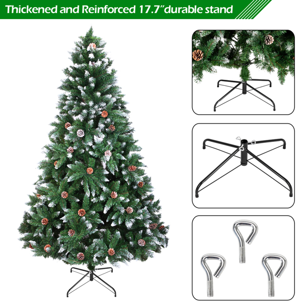 6ft 绿色尖头喷白 920枝头 52松果 自动树结构 PVC材质 圣诞树 N101-6