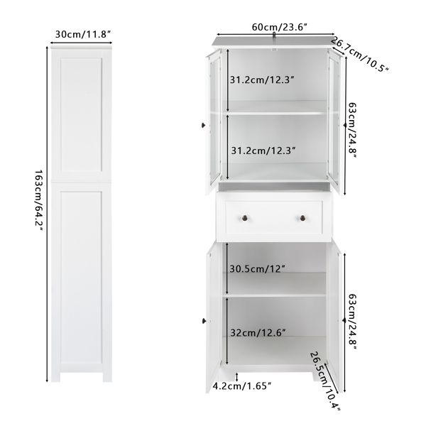  白色 油漆面密度板 4门 1抽 浴室立柜 N201-34
