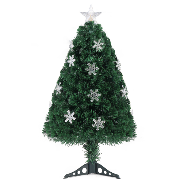  3ft 绿色 光纤 12灯带雪花片 七彩变色 85枝头 顶部带星星 塑料底座 PVC材质 圣诞树 欧规 N101-8