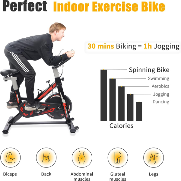 动感单车，最大承重330lb, 旋转室内自行车与液晶显示器和舒适的坐垫为家庭健身房有氧健身训练-2