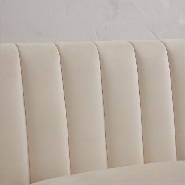 现代切斯特菲尔德沙发，舒适的软垫沙发，天鹅绒面料，木框木腿，适用于客厅/卧室/办公室，3 座沙发 - 白色-4