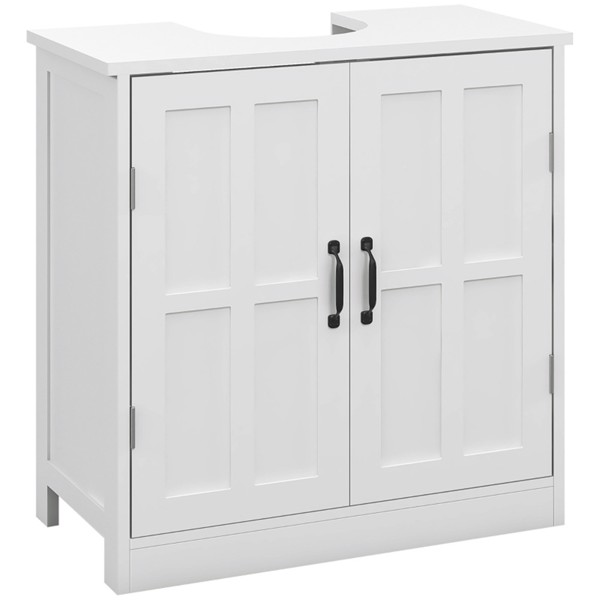 浴室水槽柜，带可调节搁板的底座水槽柜，白色-3