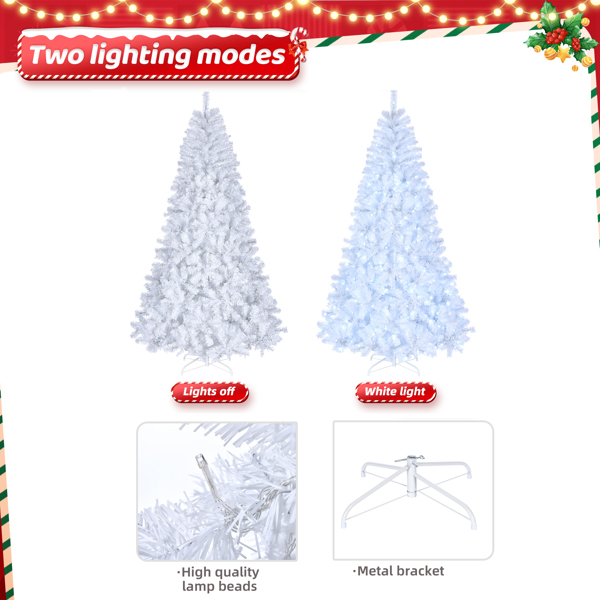  7ft 白色 500灯 冷色8模式 1346枝头 自动树结构 PVC材质 圣诞树 美规 N101-10