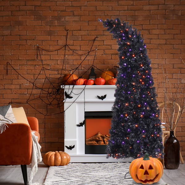  7ft 黑色 400灯 紫橙双色 10功能带遥控器 1050枝头 巫师帽造型 自动树结构 PVC材质 圣诞树 美规 N101-24