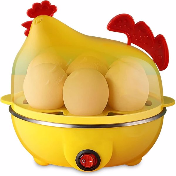 煮蛋器，带蒸笼附件的煮蛋器，用于煮软蛋和硬蛋、水煮蛋和煎蛋卷机蒸笼，7 个鸡蛋容量-1
