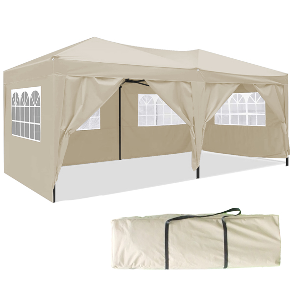 3x6米（10x20英尺）重型遮阳篷，带钢架手提包，米色-6