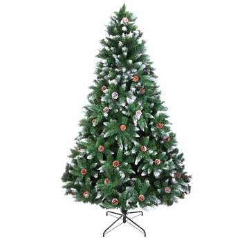 6ft 绿色尖头喷白 920枝头 52松果 自动树结构 PVC材质 圣诞树 N101