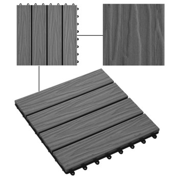 联锁甲板瓷砖,11片/SET 室外地板露台瓷砖12“x 12”-灰色-AS
