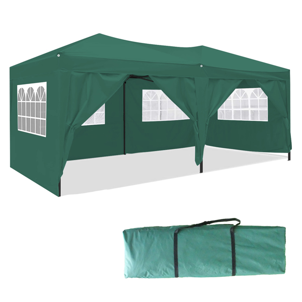 3x6米（10x20英尺）重型遮阳篷，带钢架手提包，绿色-12
