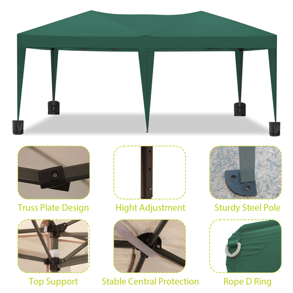 3x6米（10x20英尺）重型遮阳篷，带钢架手提包，绿色-2