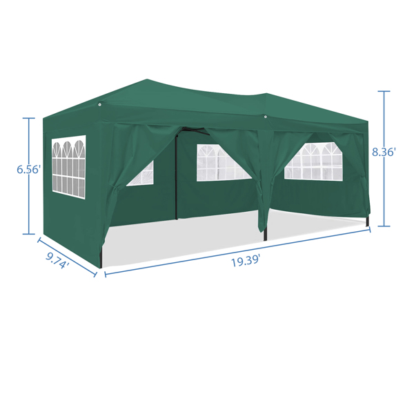 3x6米（10x20英尺）重型遮阳篷，带钢架手提包，绿色-15