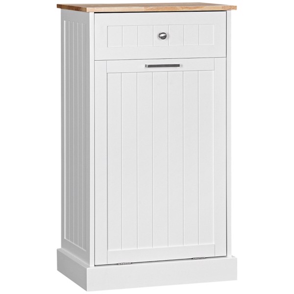 厨房倾斜式垃圾箱柜独立回收柜带抽屉的垃圾桶支架，白色-AS-5
