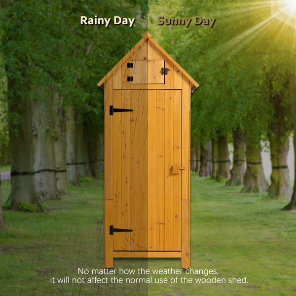 木制花园储物柜，带可锁门，单门，自然色-6