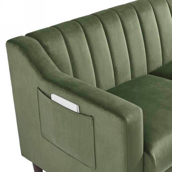 现代切斯特菲尔德沙发，舒适的软垫沙发，天鹅绒面料，木框木腿，适用于客厅/卧室/办公室，3 座沙发 - 绿色-11