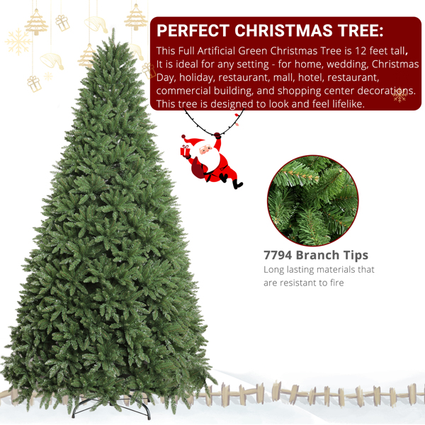  12ft 绿色 7794枝尖头 自动树结构 PVC材质 圣诞树 N101-5