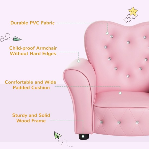 儿童沙发幼童簇绒软垫沙发椅钻石装饰公主沙发-AS-9