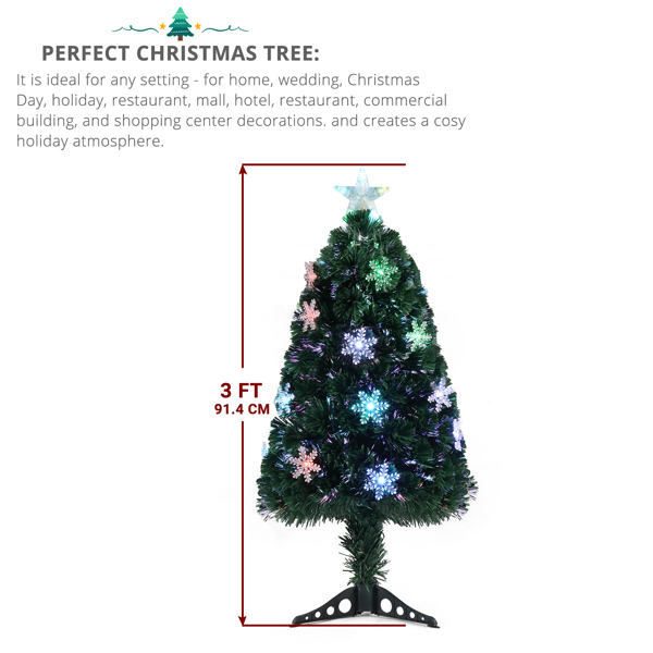  3ft 绿色 12灯带雪花片 七彩变色 85枝头 顶部带星星 塑料底座 PVC材质 圣诞树 美规 N101-4