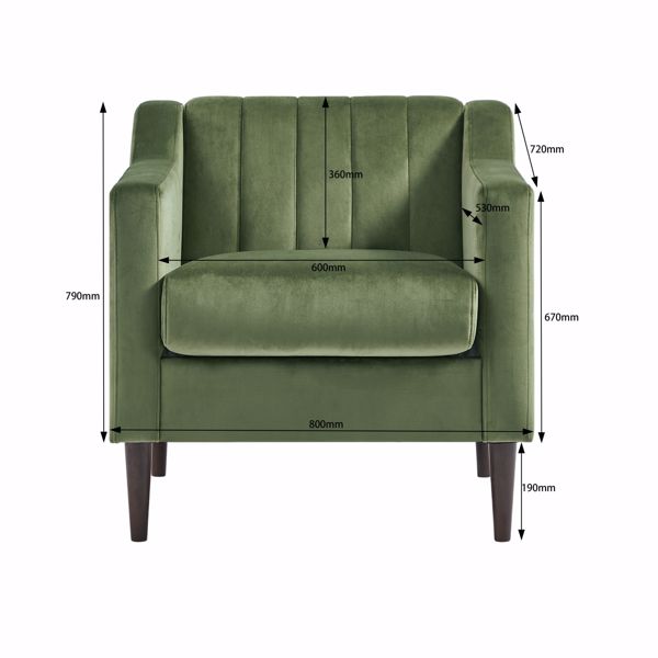 现代软垫簇绒口音椅，天鹅绒织物单人沙发单边椅，舒适的桶俱乐部客厅扶手椅，带实木腿，用于卧室客厅客厅 阅览室办公室-绿色-10
