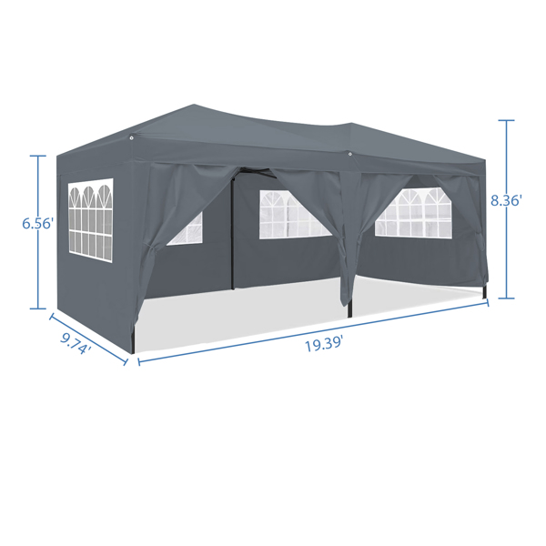 3x6米（10x20英尺）重型遮阳篷，带钢架手提包，灰色-15